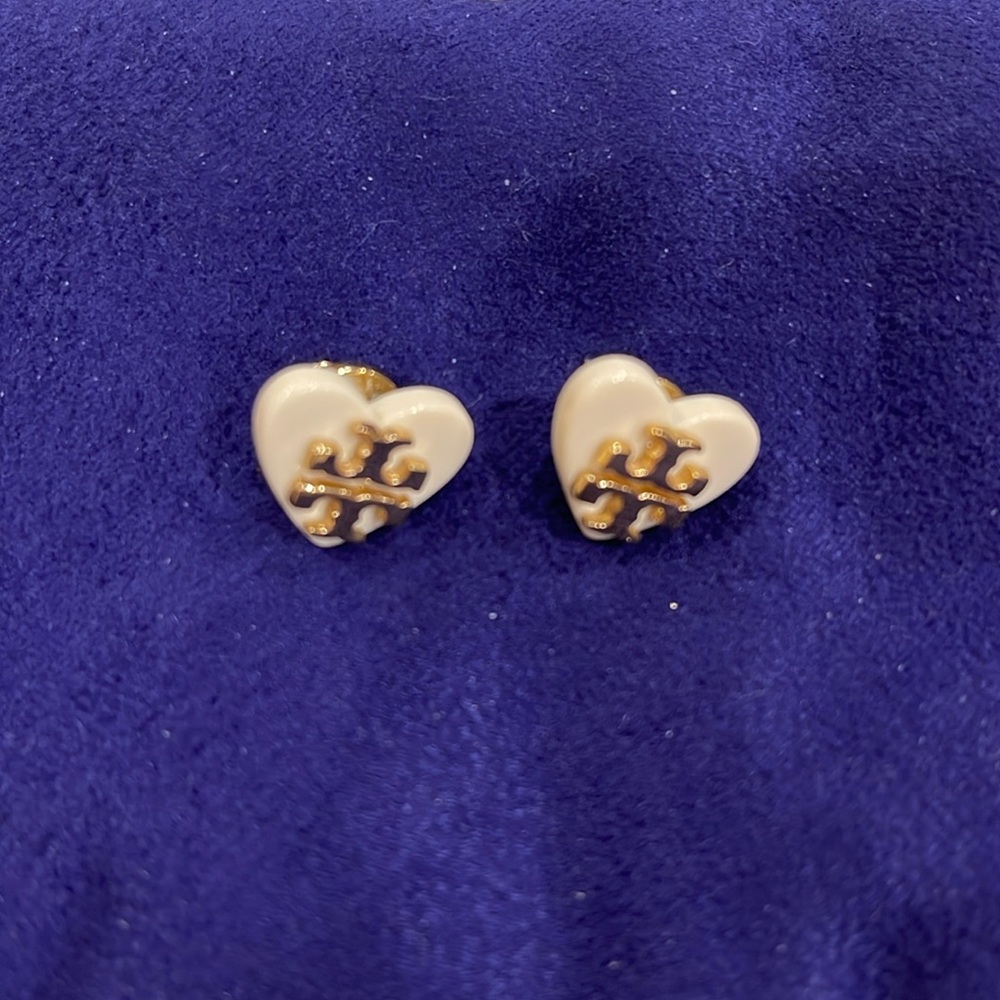 Genuine Tory Burch heart shaped logo earrings